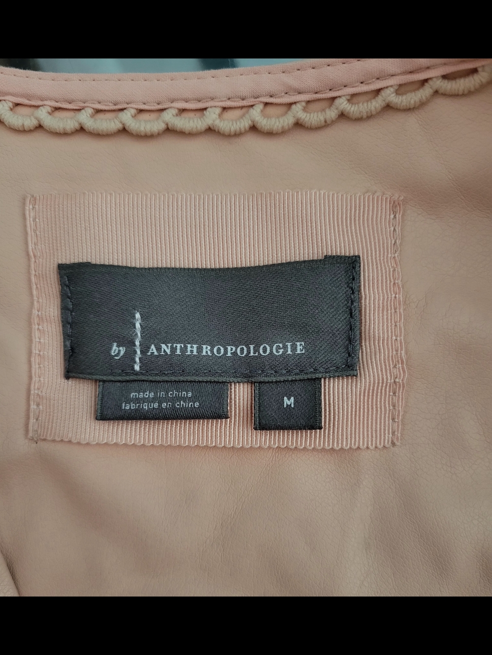 Anthropologie Faux Leather Mini Dress Blush Pink Size M Short Sleeve Ruffle Hem - Picture 11 of 12